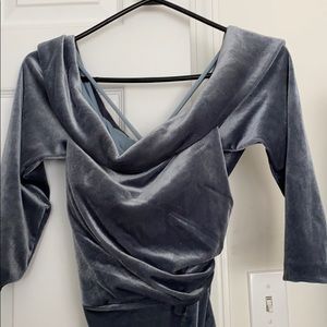 BHLDN blue velvet bridesmaids dress